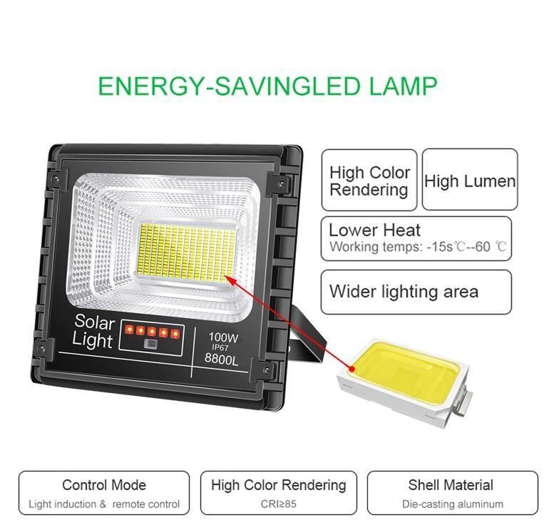 Solar LED Floodlight with Remote Control Outdoor Lighting Lithium Battery