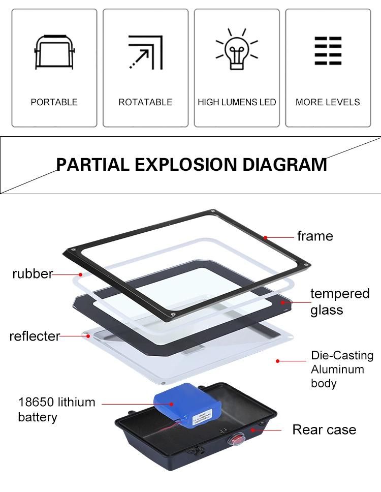 Outdoor Waterproof IP65 100W 200W LED Rechargeable Flood Light