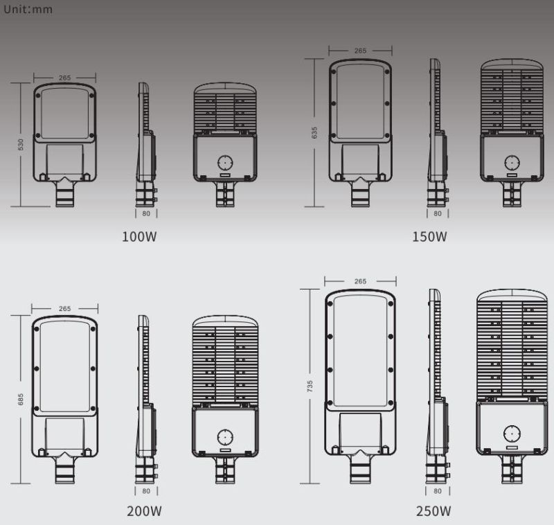 Aluminum 100W 150W 200W 250W LED Street Light