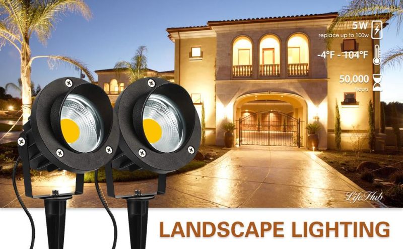Outdoor LED Landscape Spotlight 5W 100-240V AC Garden Light IP66 Waterproof for Trees,Yard,Flag,Lawn,Patio Outside Flood Lights with 60inch/1.5m Cable and Plug