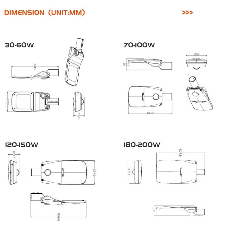 CB ENEC CE Rhos Certification Outdoor IP66 180W 200W LED Street Light