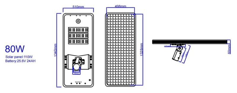 High Lumen IP65 Waterproof Outdoor 80W Adjustable Integrated Solar Street Light