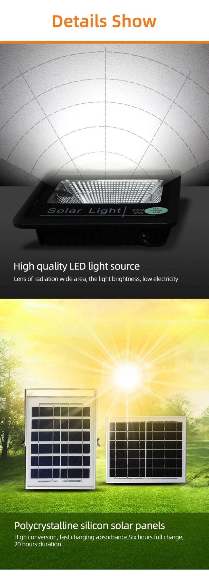 Reflectores 50W Motion SMD Rechargeable Solar Flood Lamp with 300W Panel Flood Light