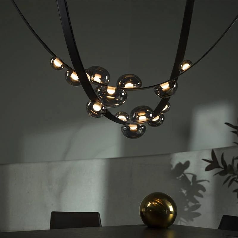 2022 Hot Seller Modern Art Bubble Ball Chandelier Custom Lamp Glass Ball Leather Belt Pendant Light