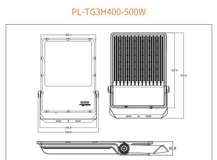 2022 High Light Efficiency Ultrathin 500W LED Flood Light