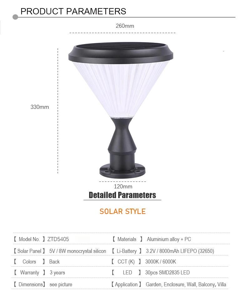 Competitive Price Wholesale Outdoor Garden Main Gate Post Solar Power LED Pillar Light 5W Solar Light