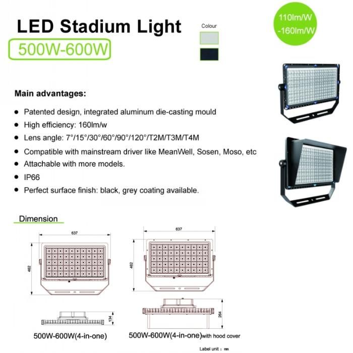 Rygh Sml-S1-500W 600W High Mast LED Flood Lights Sports Stadium Light