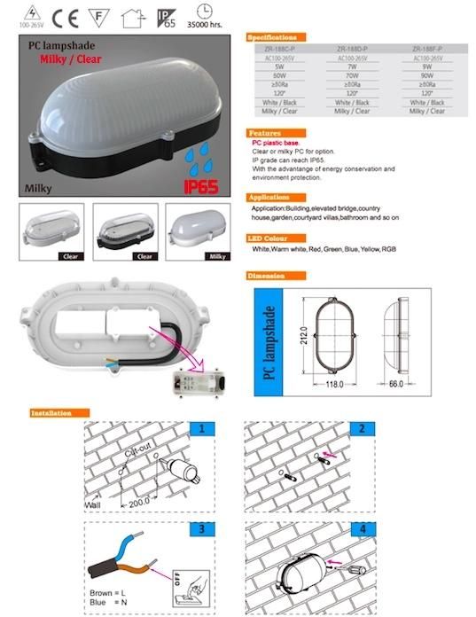 5W 15W 20W IP65 Oval Waterproof Outdoor Plastic Bulkhead LED Lighting