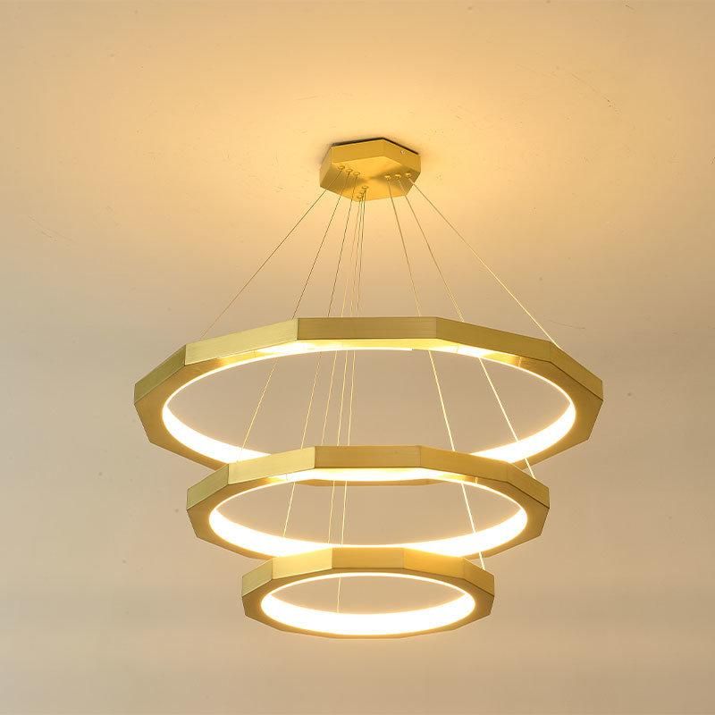 2022 Hot Sale Living Room Modern Round Shape Chrome Gold Big LED Chandelier Pendant Light