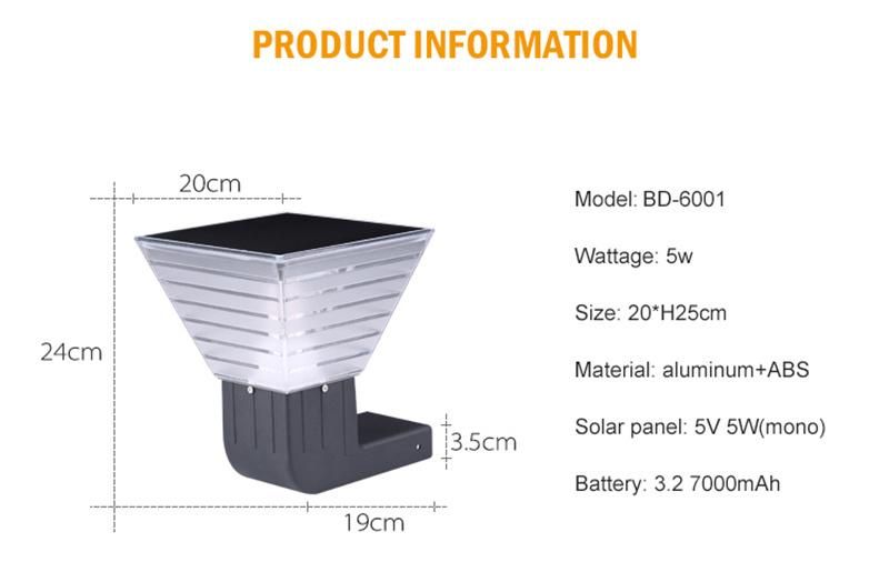 Global Sunrise Designed Outdoor Waterproof IP65 Garden Landscape 5W LED Solar Wall Lamp Solar Power Station