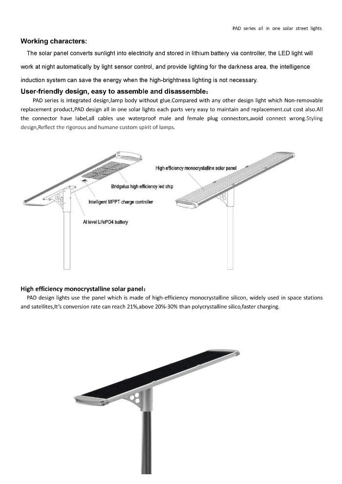 Rygh-Pd-80W 170lm/W Solar Power Post Outdoor LED Street Light Kit Road Light Lamp Waterproof