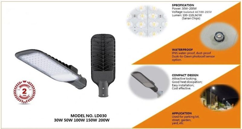Outdoor Isolated AC100-265V Withstand Voltage 1500V 30W LED Street Light