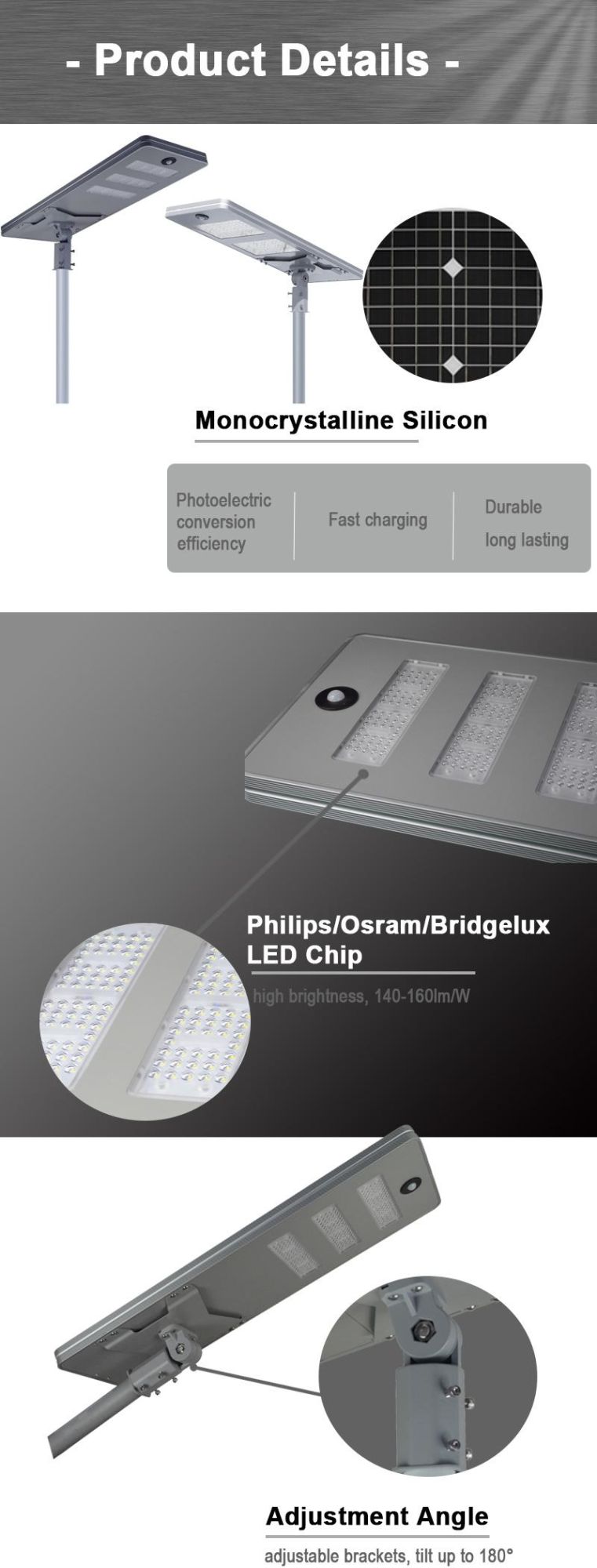100watts High Efficiency/Power/Brightness/Lumens Bridgelux LED Solar Street Light Garden Lamp