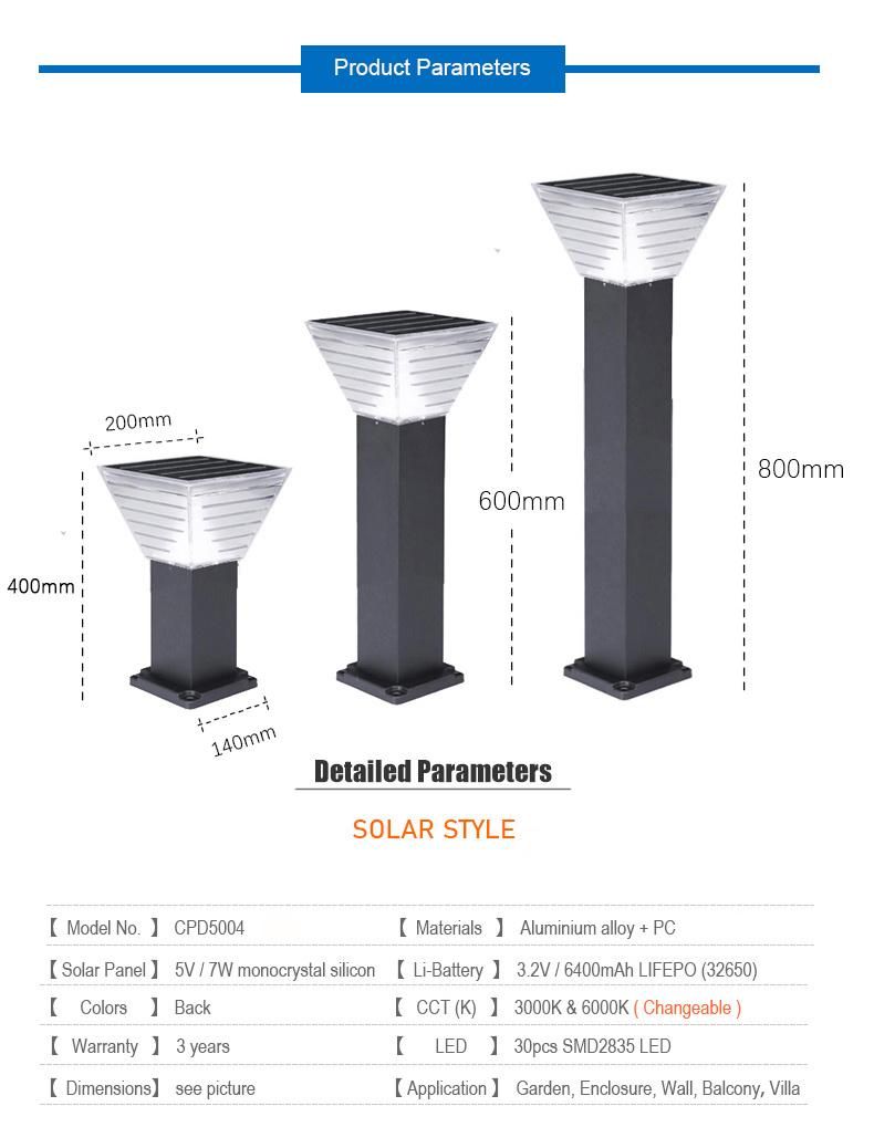 Minimalist Outdoor Landscape Decoration Bollard LED Lawn Lighting Solar Powered Garden Light