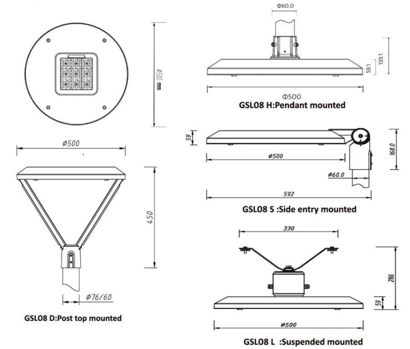 LED Street Lamp High Efficacy 150lm/W 30W 40W 60W for Backyard Garden Light