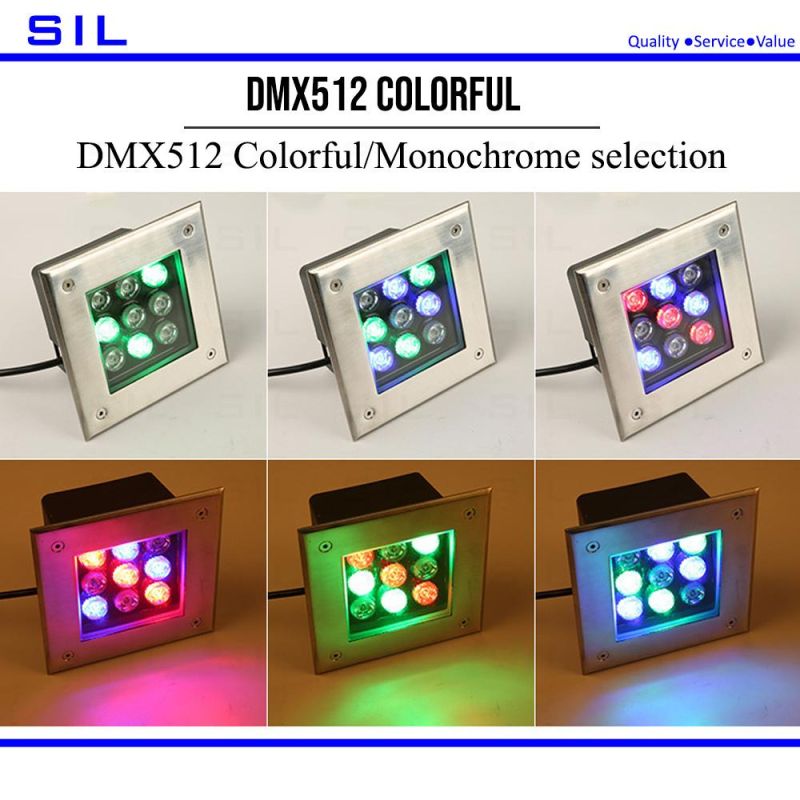 18W Square Buried Landscape Outdoor Garden DMX512 IP65 RGB White Inground Recessed RGBW LED Underground Light