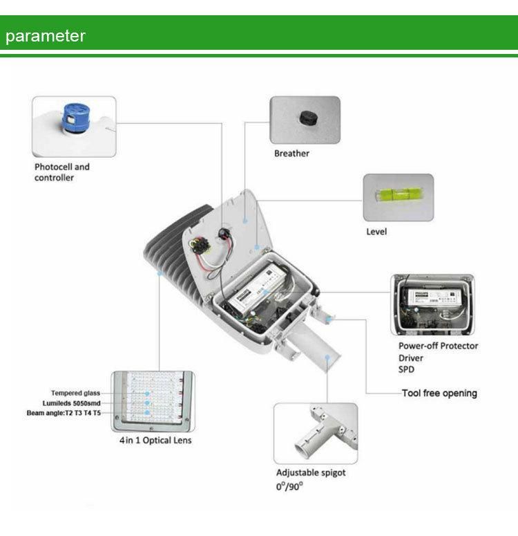 180W High Efficiency IP66 Ik10 Outdoor Waterproof Die-Casting Aluminum LED Street Light