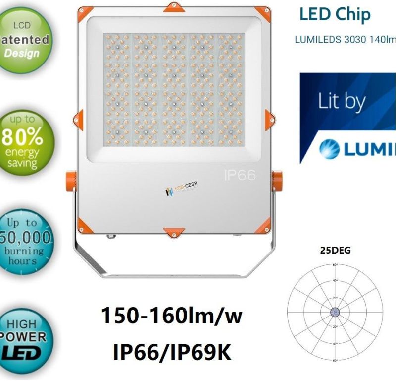 500-Watt Lcdfk Spot Lights Equivalent HID Lamps 3000W, Black, Outdoor LED Flood Lights 150lm/W Luminous Efficacy, Waterproof Rate IP66, Symmetric Spot 60deg