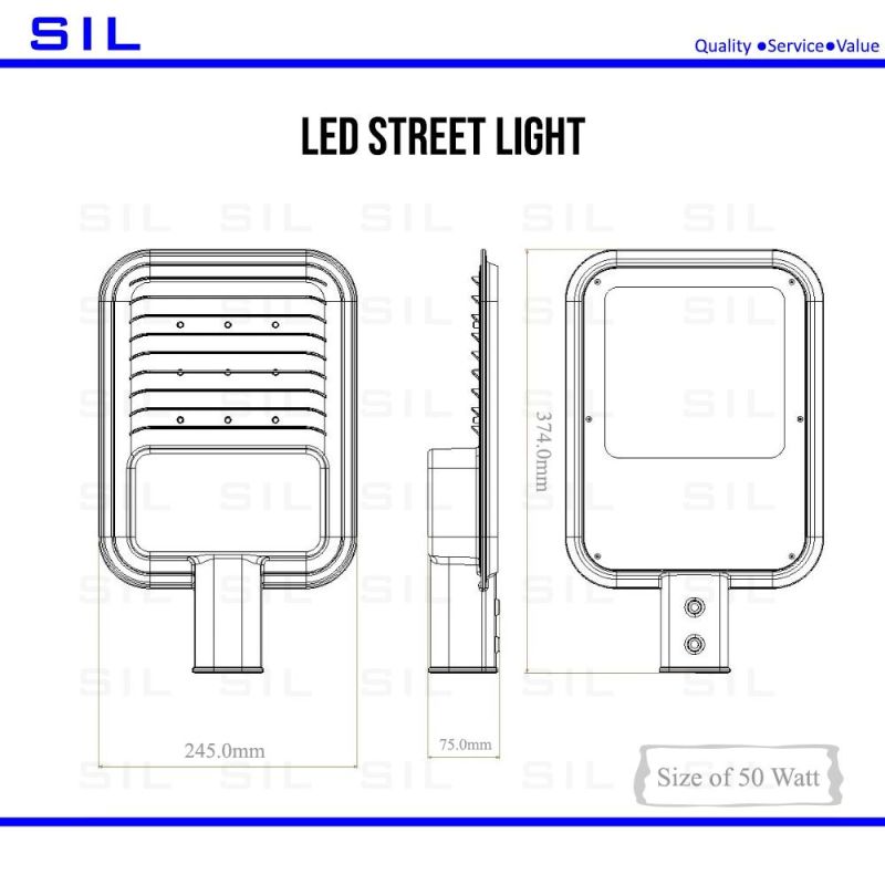 3-5 Years Warranty Meanwell IP65 Parking Lot 50W 100W 150W Smart Roadway Shoebox Lamp Good Price LED Street Light