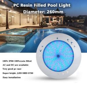High Quality 55watt RGB PC Resin Filled Wall Mounted Swimming Pool Lights with CE RoHS IP68 Reports