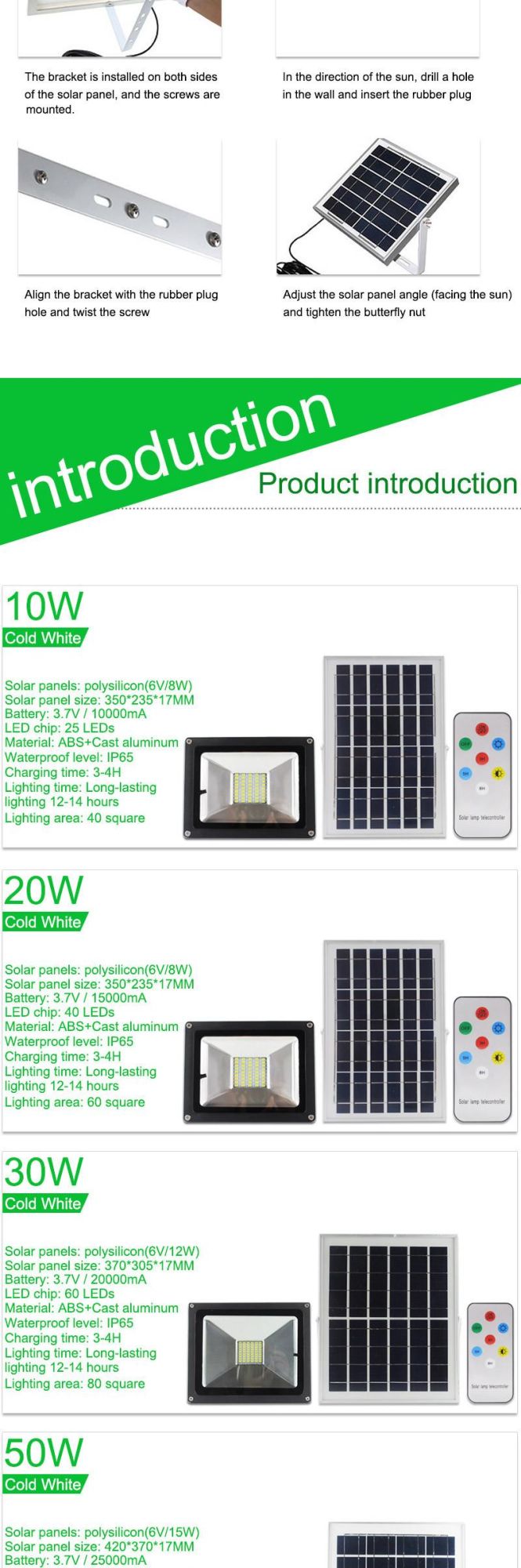 Remote Control Light Sensor10W 20W 30W 50W RGB IP65 Waterproof 220V Outdoor Solar Lamp
