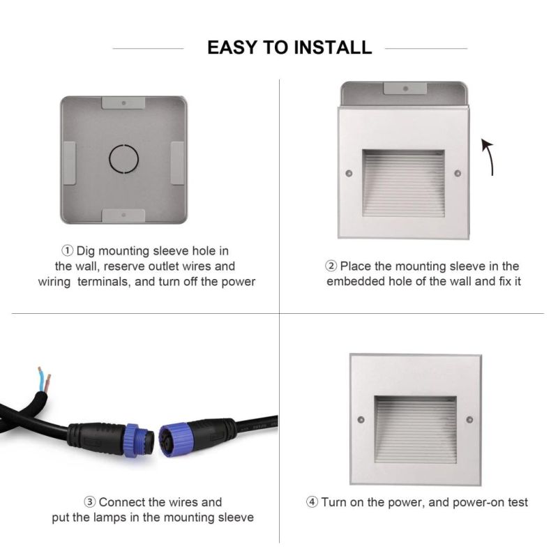 100-240VAC LED Stair Wall Light with Optical Lens and Square IP65 Wall Light