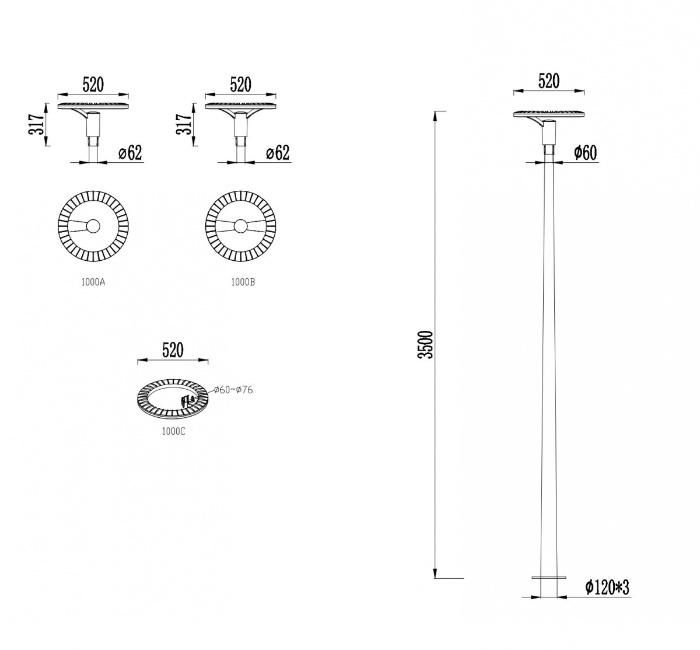 EMC Approved Aluminum Rygh Tech Outdoor Post Top LED Light