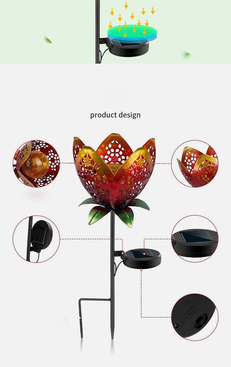 Solar Wrought Iron Flower Lawn Lamp Garden Decorative Buried Lamp