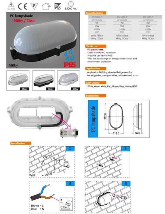 Yh-Bhl-300A Round and Oval Indoor IP65 LED Bulkhead Light