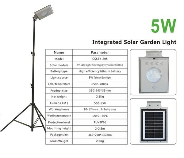 5W High Efficiency Integrated Solar Steet Light with LED Lamp