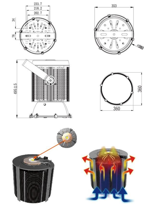 500W LED High Mast Light Football Stadium Lighting