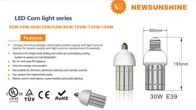 LED UL Bulb with Fan Corn Street Light Lamp 60W