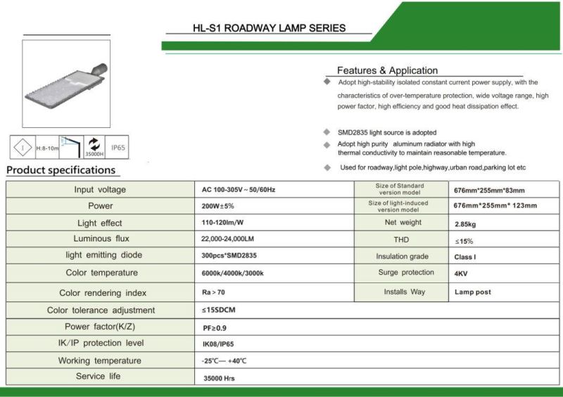 Die-Casting Aluminum Slim Design Low Price 200W LED Roadway Light