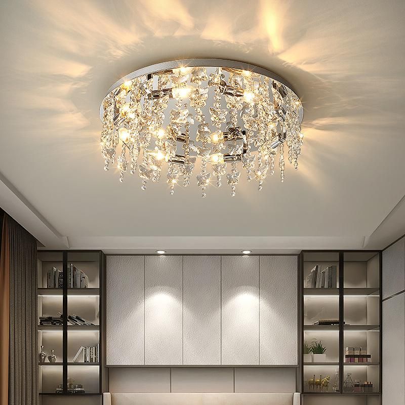 Silver Stainless Steel Luxury Modern Decorative Ceiling Lamps LED Crystal Simple Bedroom Home Ceiling Lamp