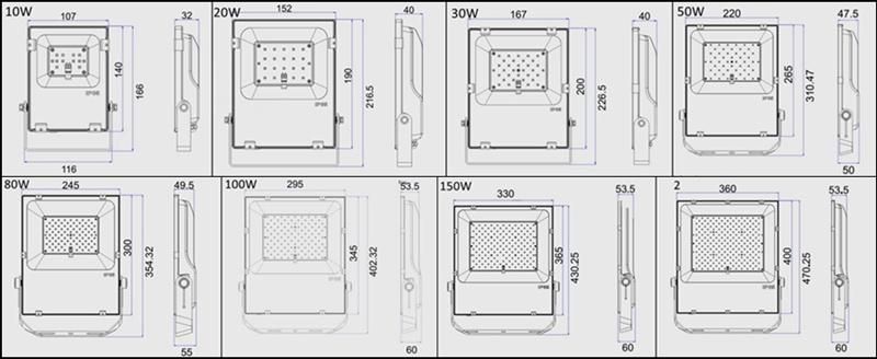 Economical 150W Outdoor IP66 Slim LED Flood Light Hot Sale High Quality