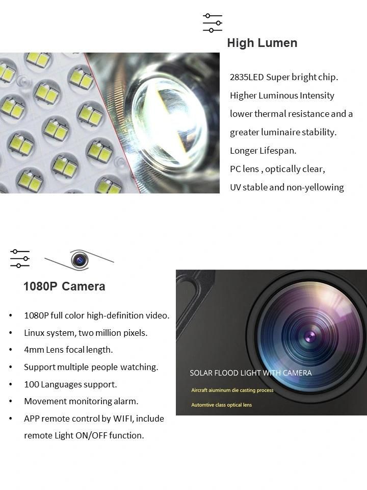Solar Factory Sale Super Brightness Outdoor Waterproof IP67 Flood Solar Powered LED Solar Lights 200W with CCTV