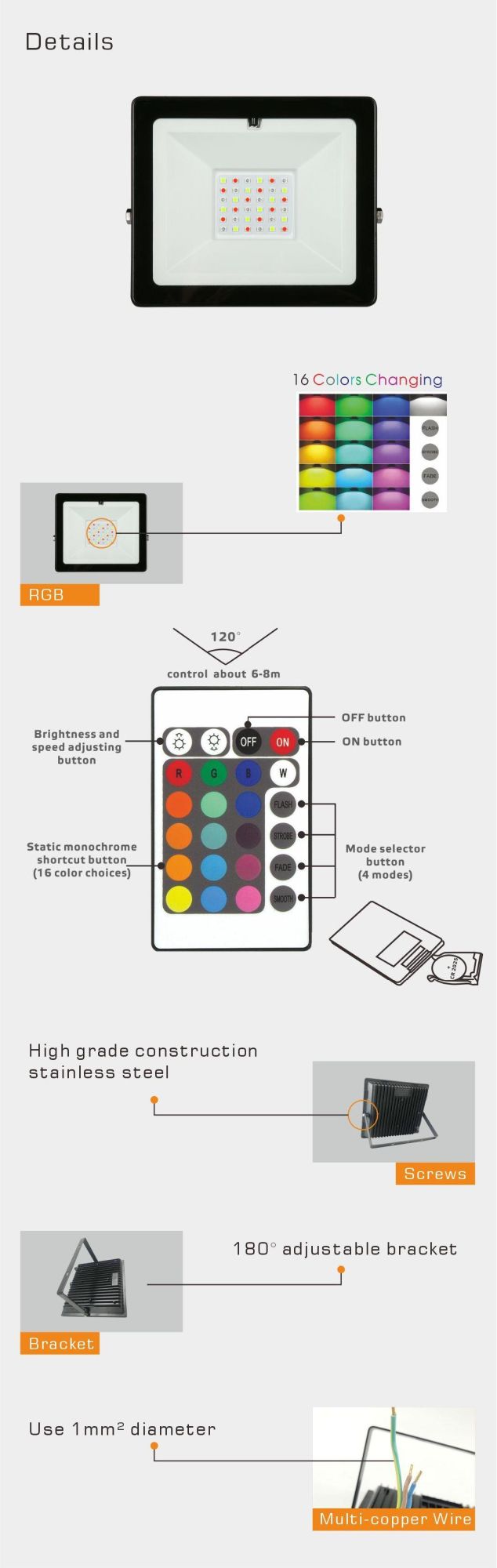 Outdoor LED RGB RGBW Projector Light Floodlight with Remote Controller