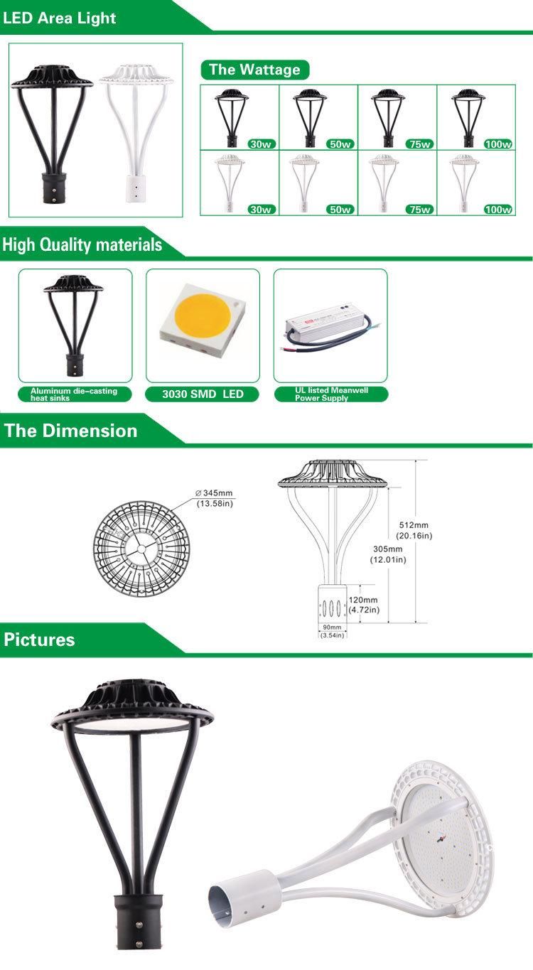 2018 New Style 100W LED Post Top Lamps ETL Dlc Listed IP65