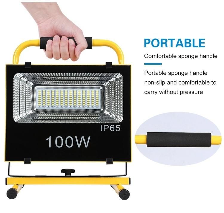 Rechargeable Portable 20W/30W/50W/100W/150W LED Flood Light Work Light for Outdoor Lighting IP65 Waterproof