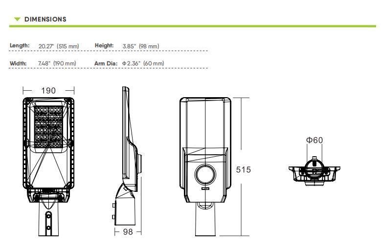 40W 150lm/W Efficiency Waterproof IP66 for Outdoor Pathway Street Lamp