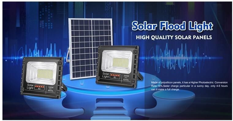 Solar Flood Lights Solar Spotlights Die Cast Aluminum Mertails Project Style Solar Flood Lights IP67 with Power Display Remote Control and Sensor Lighting