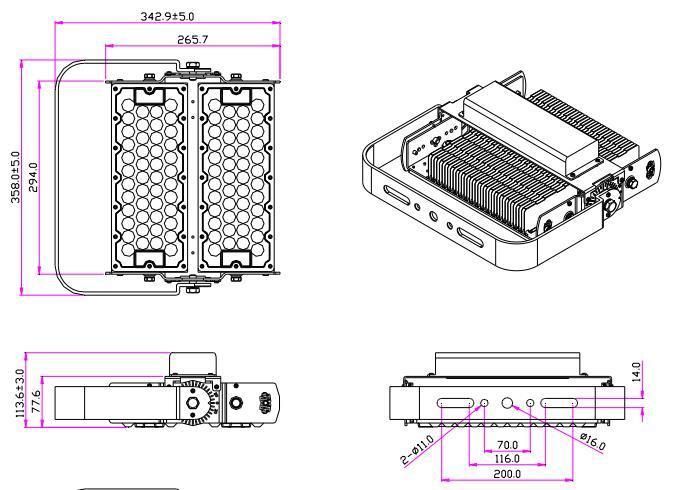 Newest High Power 200W LED Flood Lamp with High Pole