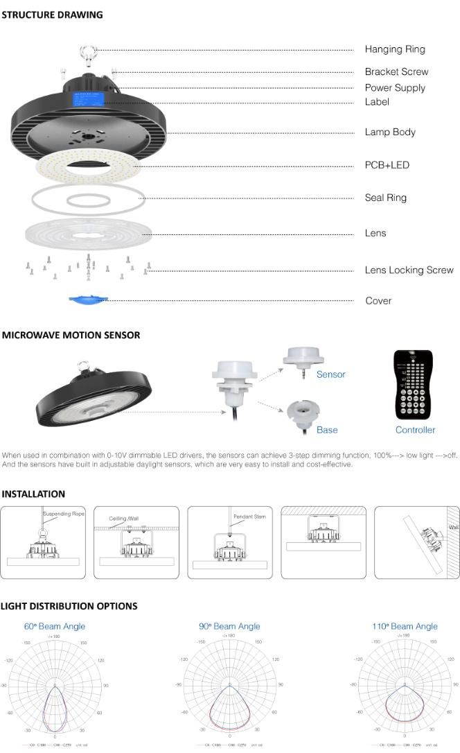 High Quality Warehouse Industrial Lighting High Bay with Motion Sensor