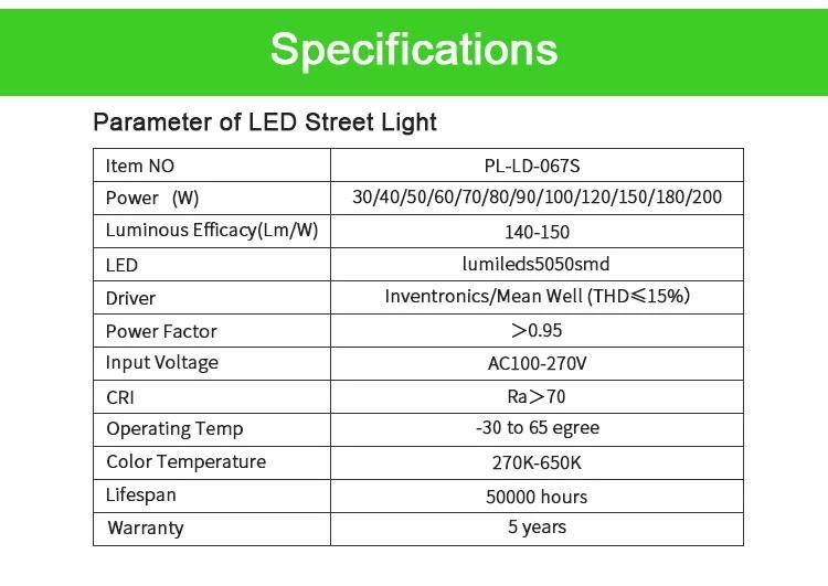 150lm/W 10 Years Warranty 2700K-6500K Outdoor Photocell Lamp Lighting 200W LED Street Light