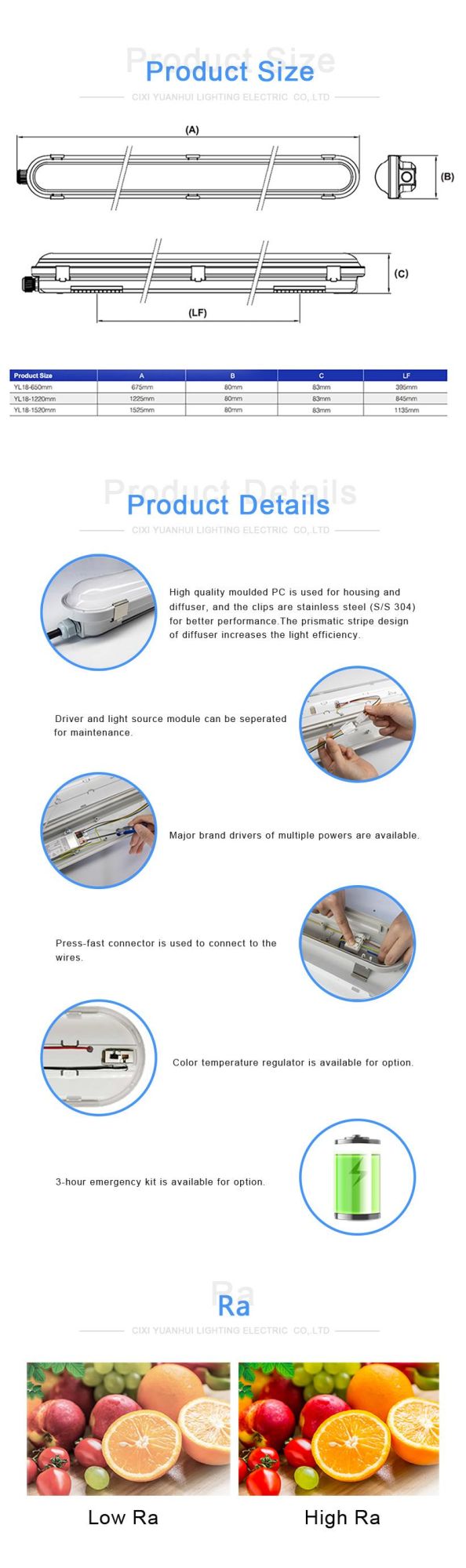 LED IP66 Waterproof Hot Selling 1.2m Linear Vapor Tight Lighting Tri-Proof Light Lamp