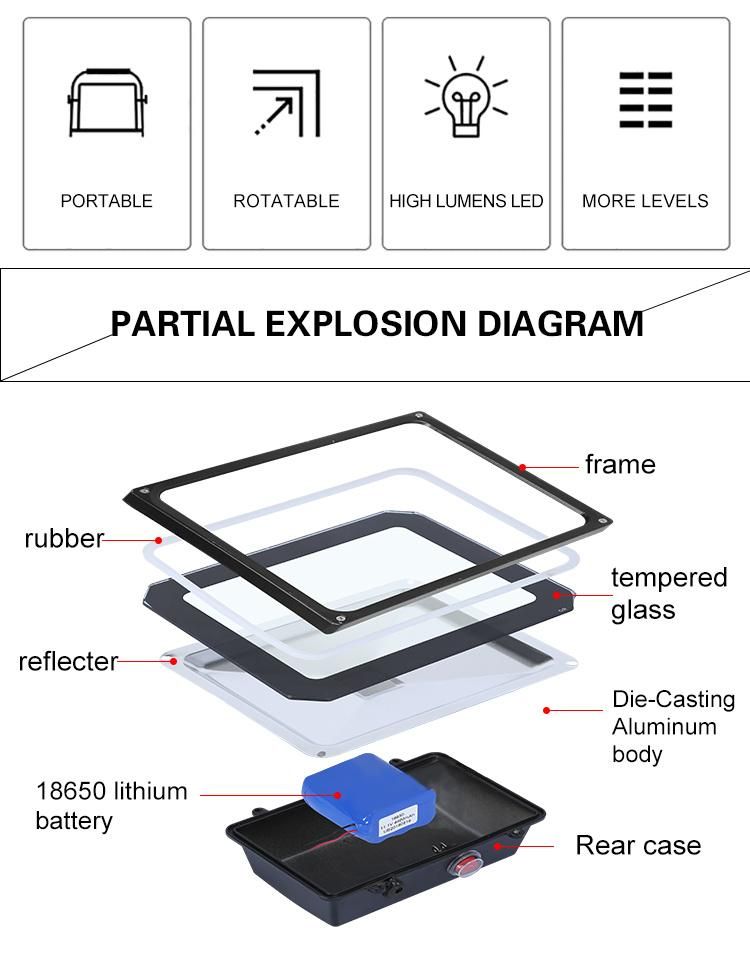 Outdoor Waterproof IP65 Portable 100W 200W Fishing Rechargeable Floodlight