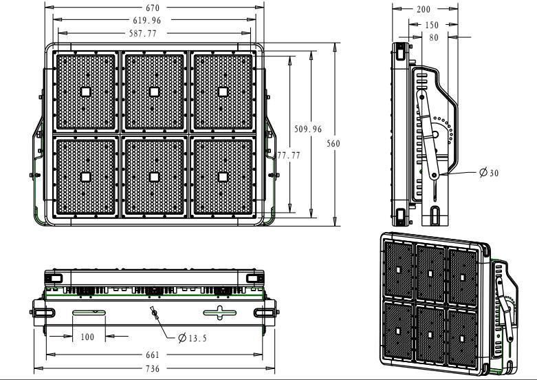 2019 High Power LED Court Sport Light 1440 Watt, IP68 Module LED Flood Light 180W with 5 Years Warranty