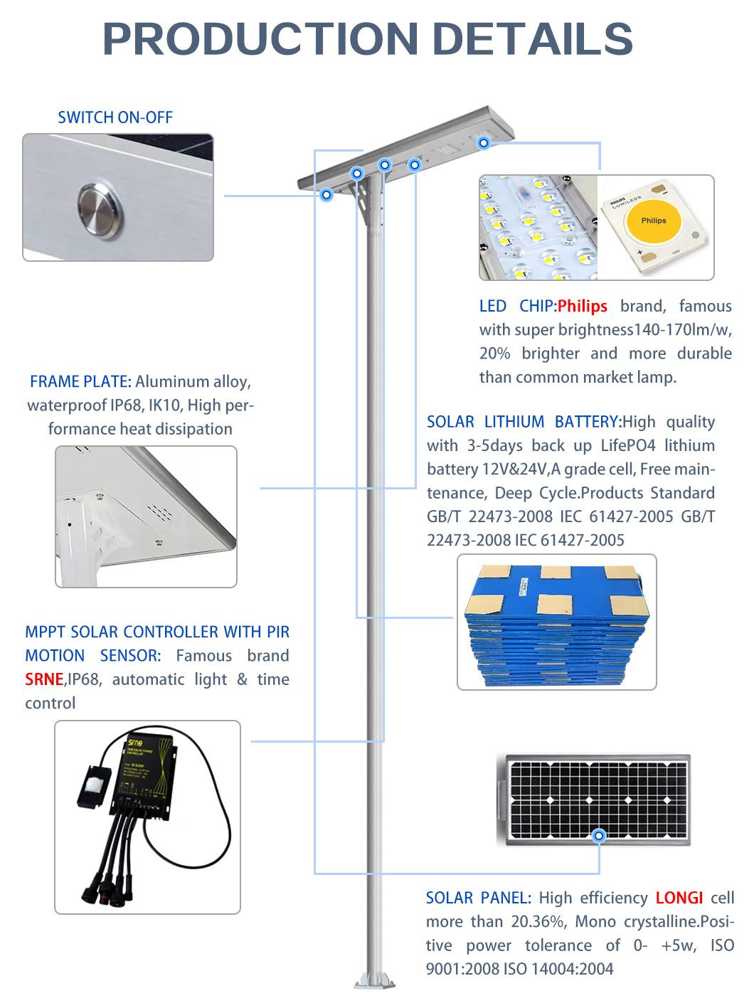 Highway Intelligent All in One Solar Street Light 60W High Power LED