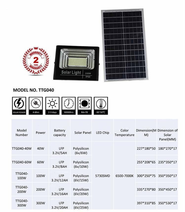 Competitive Price Time Control High Quality 40W LED Solar Powered Flood Light with Long Lifespan