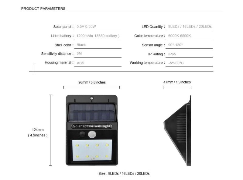 LED Flashlight Outdoor Sensor Wall Waterproof Solar Garden Street Light Sensor Automatically Lamp (WH-HR-04)